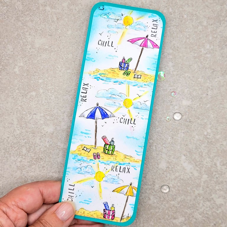 Bookmark - handpainted - original watercolour, parasol, totebag, flipflops