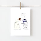 Funny Star Wars Pun Greeting Card for Sci-Fi Fans featuring Princess Leia r2d2