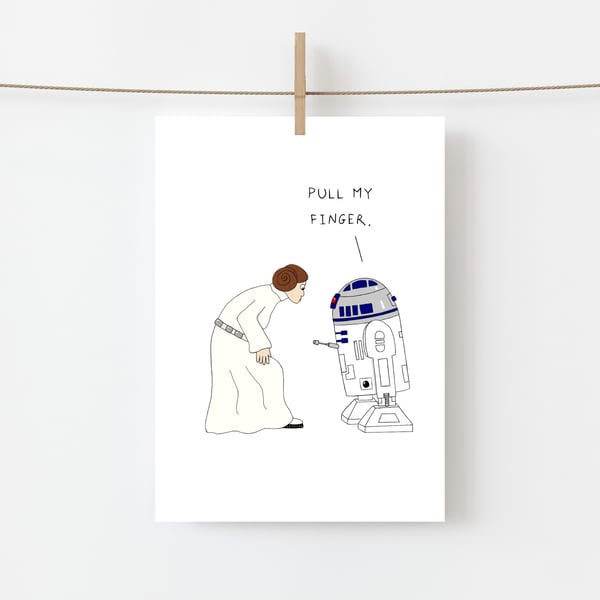 Funny Star Wars Pun Greeting Card for Sci-Fi Fans featuring Princess Leia r2d2