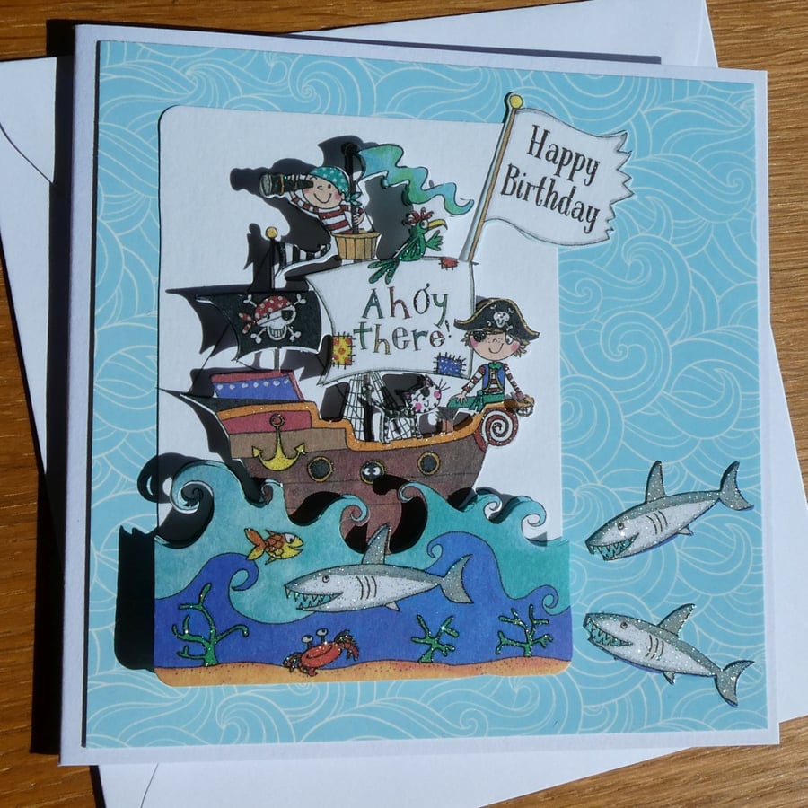 Happy Birthday Card - Pirate Ship Decoupage
