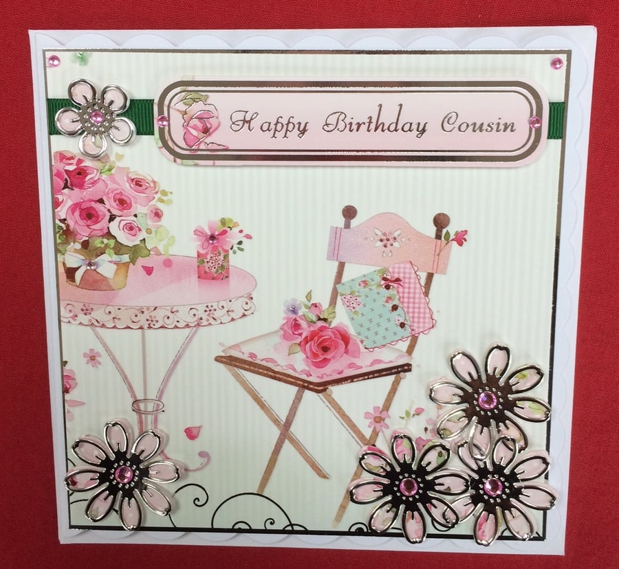 Happy Birthday Cousin Card Flowers Floral 3D Luxury Handmade