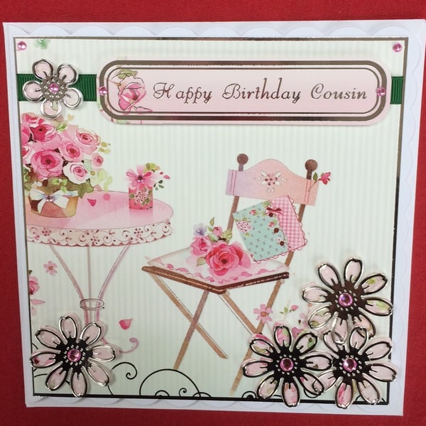 Happy Birthday Cousin Card Flowers Floral 3D Luxury Handmade