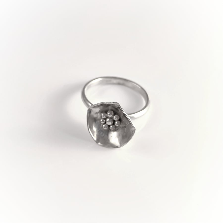 Sterling silver abstract flower ring