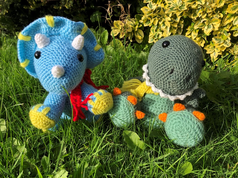 Crocheted Dinosaurs - Triceratops and T-Rex