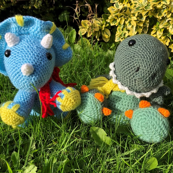 Crocheted Dinosaurs - Triceratops and T-Rex