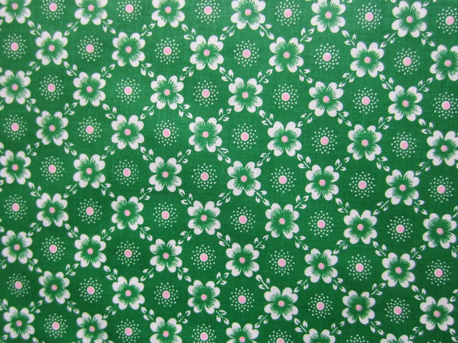 Unused Vintage Green Floral Fabric - 1 Metre
