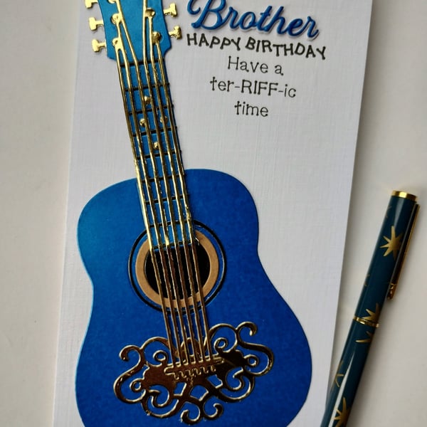 Happy Birthday Brother - Have a terRIFFic time - Blue and Gold Guitar 
