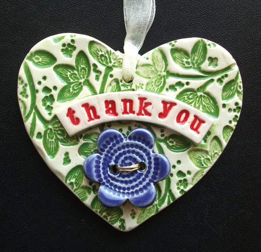 Ceramic thankyou heart with flower button