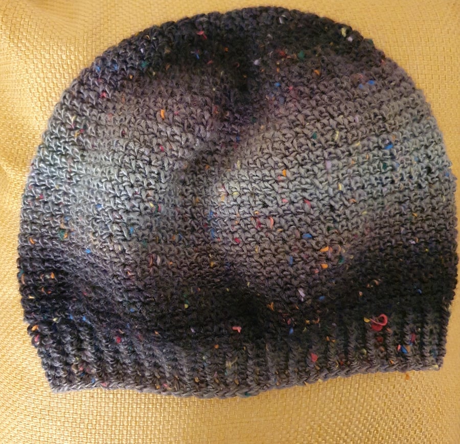 Crocheted beanie hat