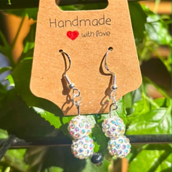Handmade Silver-Plated Hook Earrings with Sparkly, Bobbly Bead Dangles