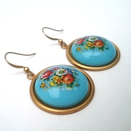 Vintage floral Cabochon Earrings