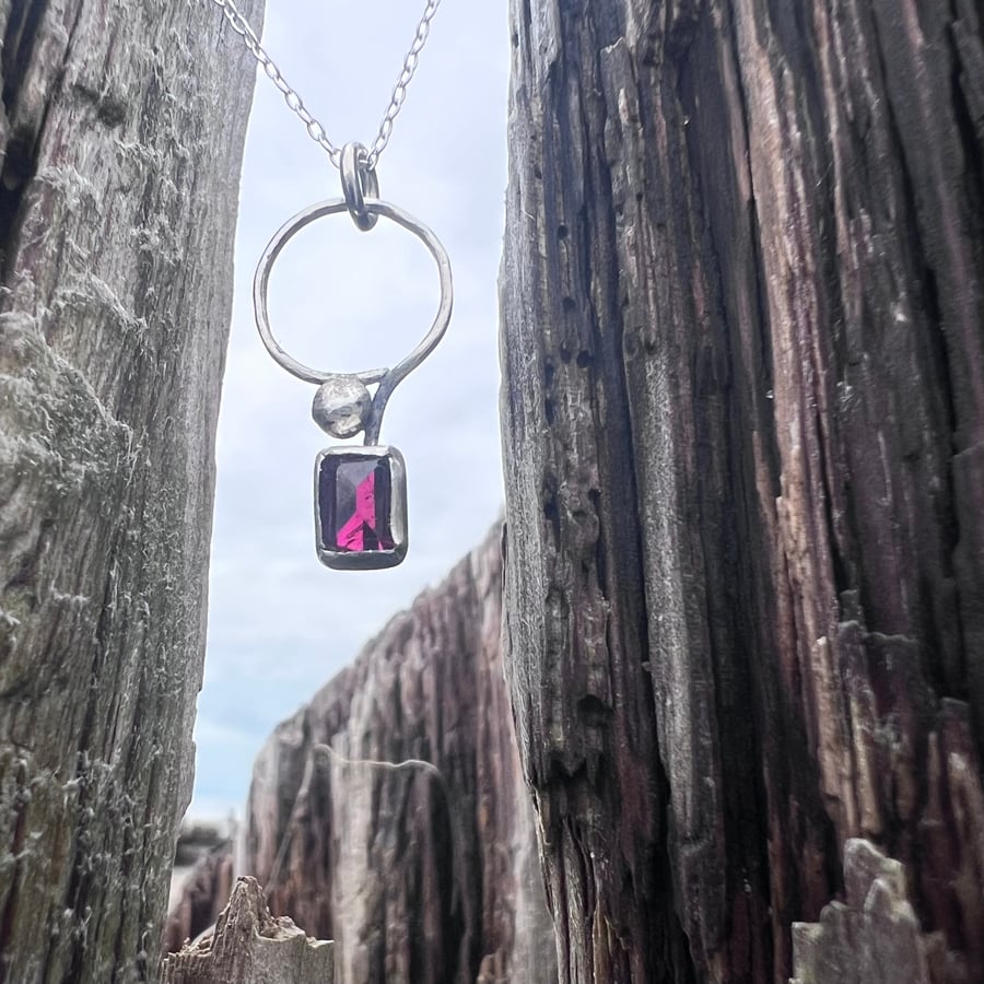 Garnet Necklace with Silver Circle 