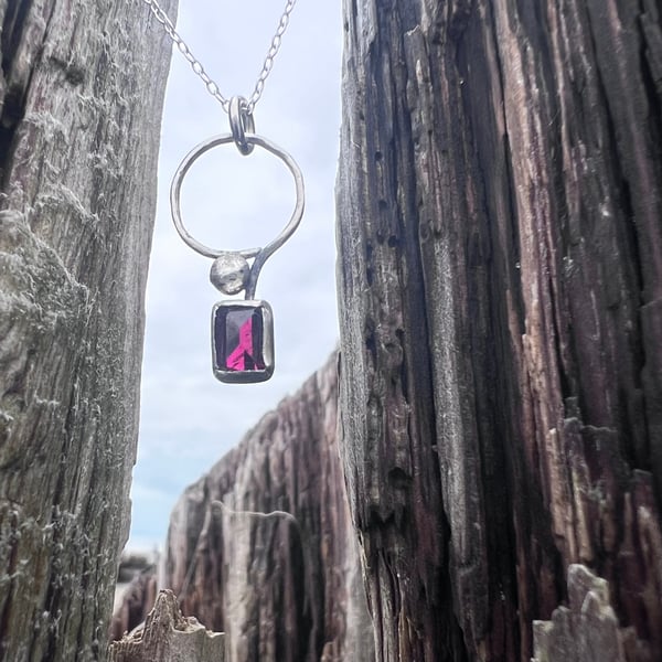 Garnet Necklace with Silver Circle 