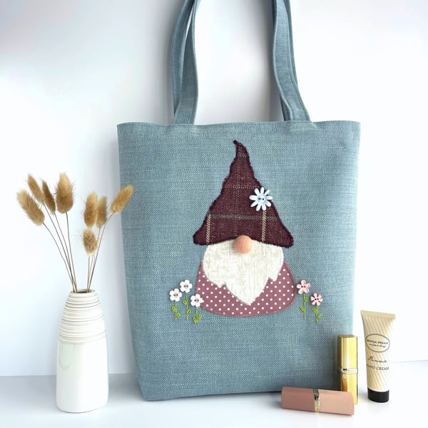 Gnome Tote Bag with Flowers