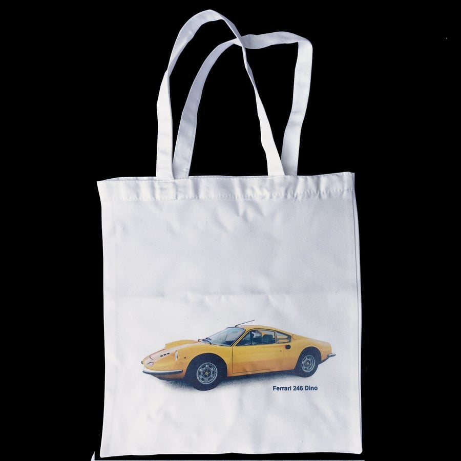 Ferrari 246 Dino (Yellow) - Shopping Tote Bag - Approx Size 39x37cm plus Handles