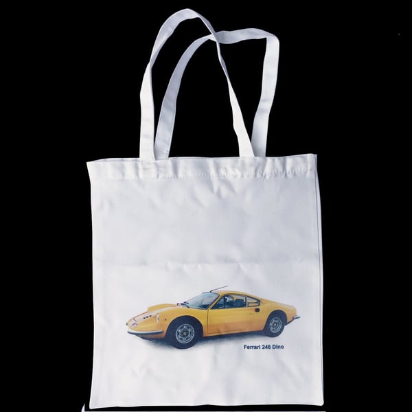 Ferrari 246 Dino (Yellow) - Shopping Tote Bag - Approx Size 39x37cm plus Handles