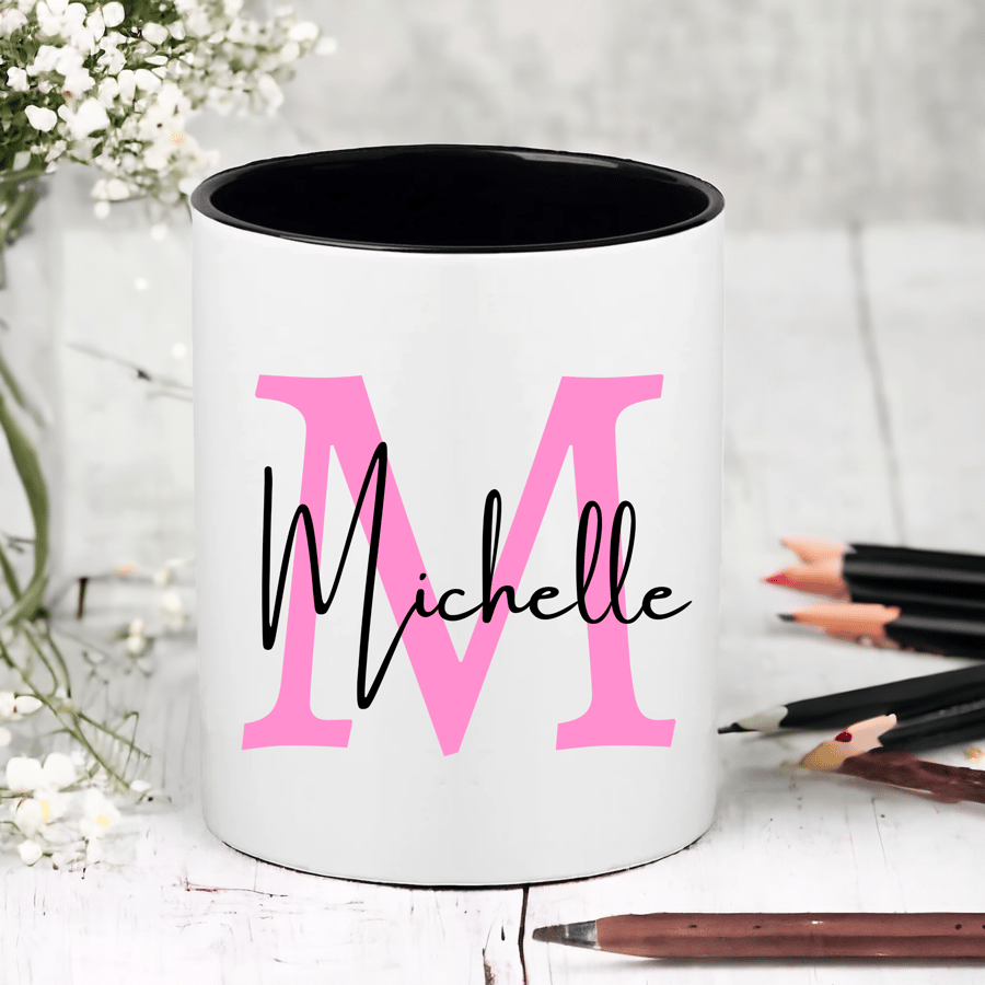 Personalised PINK Initial and Name Personalised  Pen  - Pencil Pot