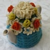 Crochet Tea Cosy/Cosie/Cozy - Blue with flowers (Made to order)