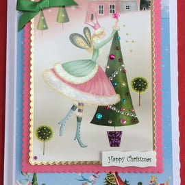 Happy Christmas Card Cute Fairy Xmas Tree 3D Luxury Handmade