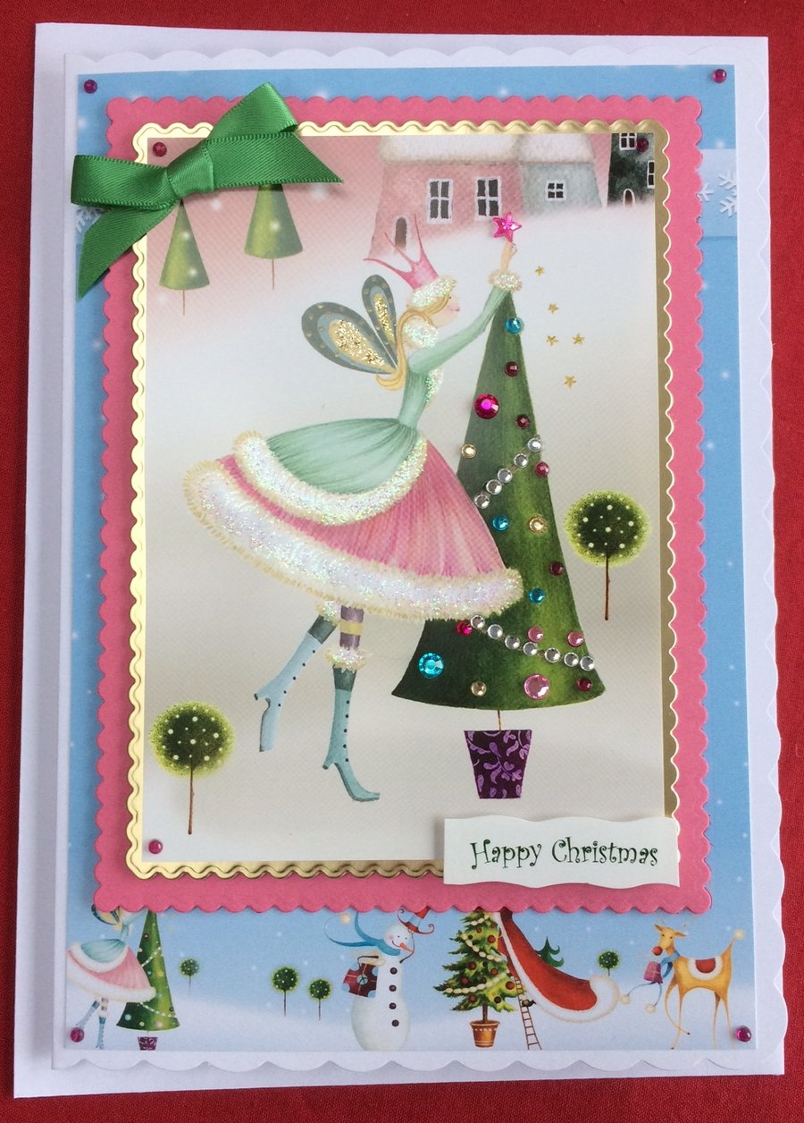 Happy Christmas Card Cute Fairy Xmas Tree 3D Luxury Handmade