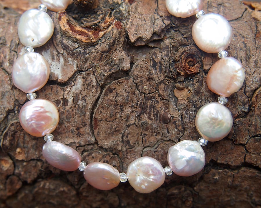 Palest pink freshwater pearl "coin" bracelet