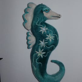 Needle felt wool sea horse made from 100% merino wool 33cm