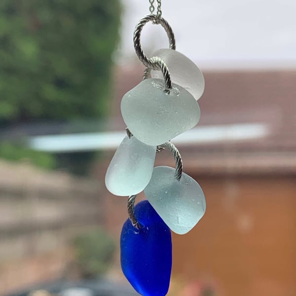Sterling seaglass & blue tones seaglass cascade pendant