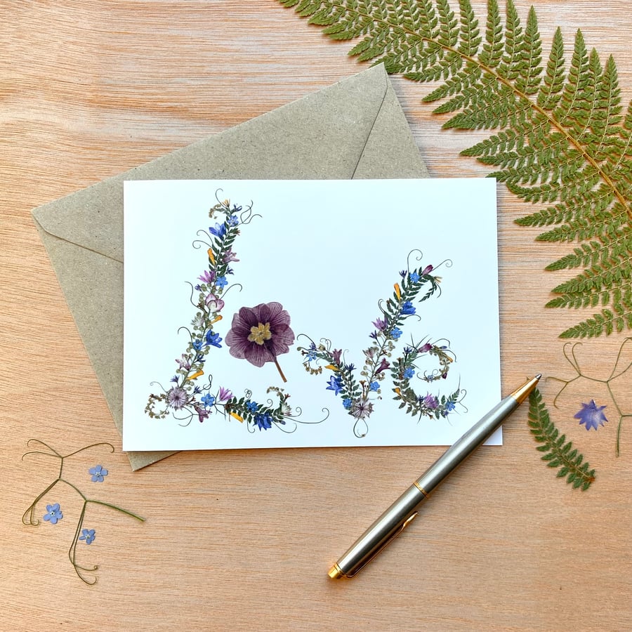 Floral Love Greetings Card - Printed