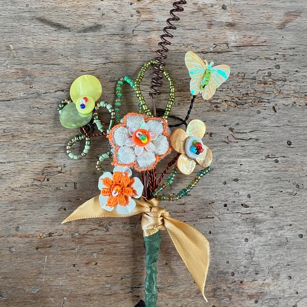 Posy Button and Bead Brooch