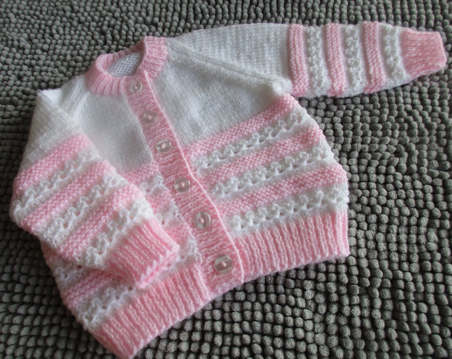 Special Order for PR 18" White & Pink Newborn Cardigan