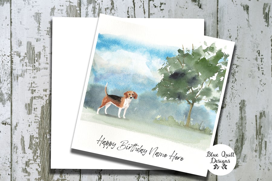 Beagle Watercolour Print Personalised Birthday Card