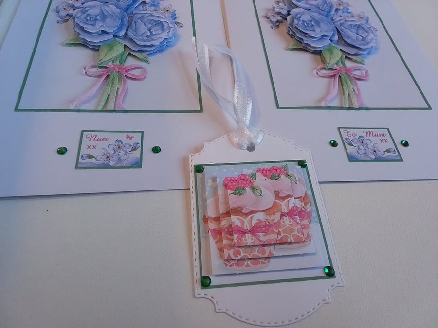 Decoupage card and gift tag set. Card for Mum. Card for Nan. CC861