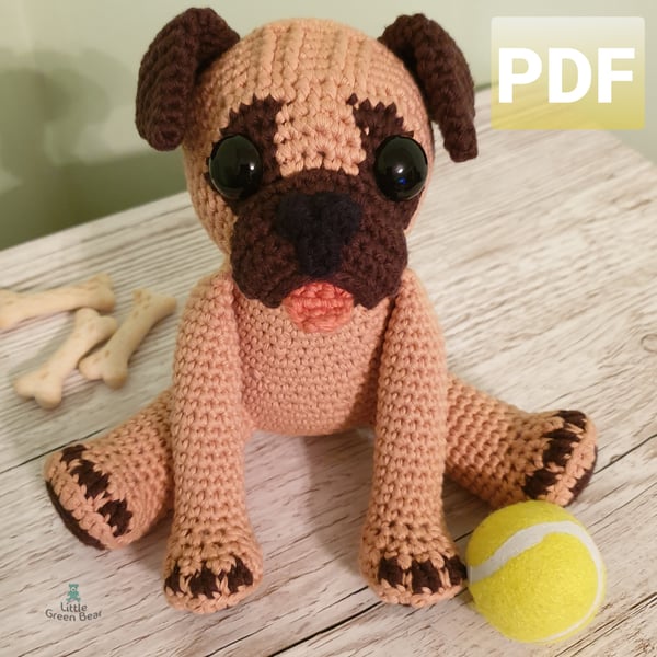 Perry the Pug Crochet Pattern, Pug Amigurumi Pattern, Dog