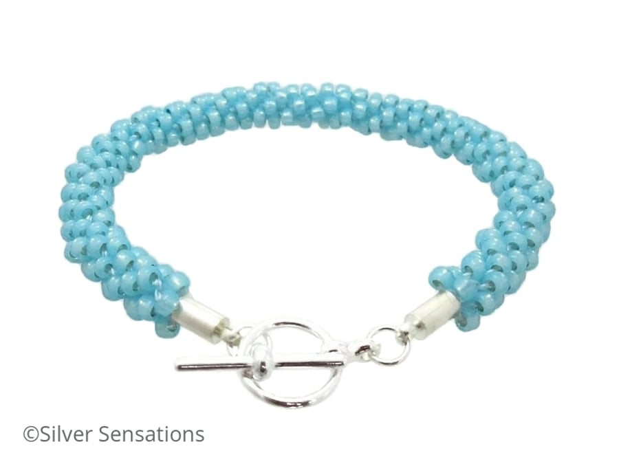 Light Turquoise Blue Braided & Woven Kumihimo Seed Bead Fashion Bracelet