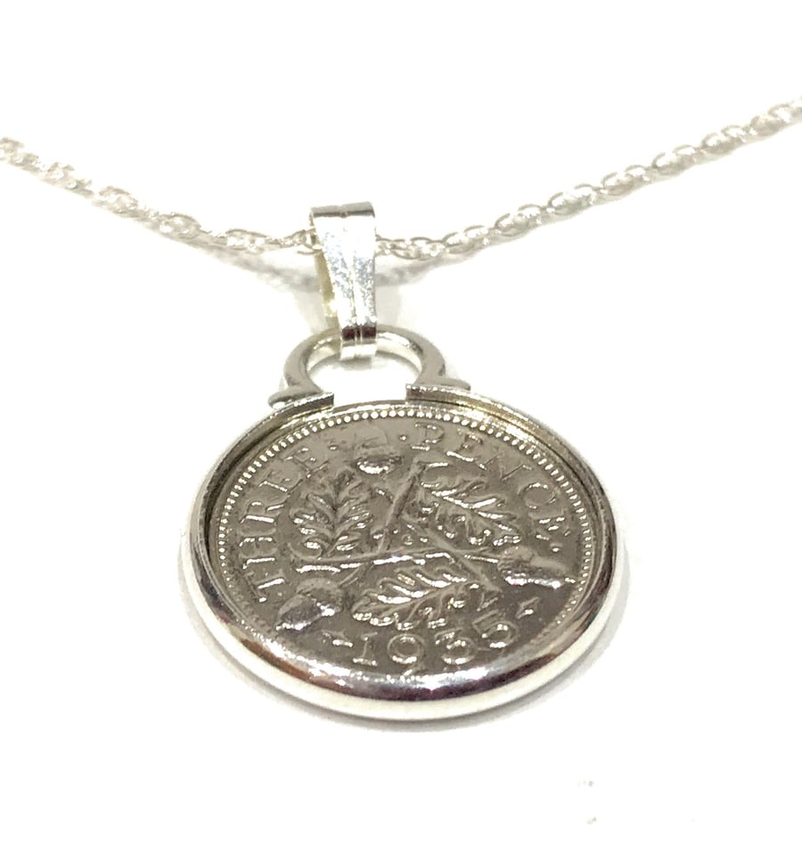 1935 89th Birthday Anniversary 3D Threepence coin pendant plus 18inch SS chain 8