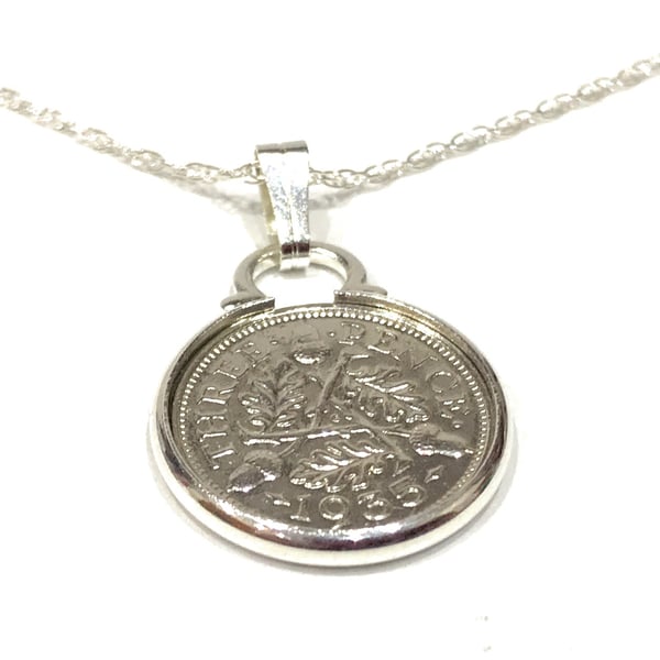 1935 89th Birthday Anniversary 3D Threepence coin pendant plus 18inch SS chain 8