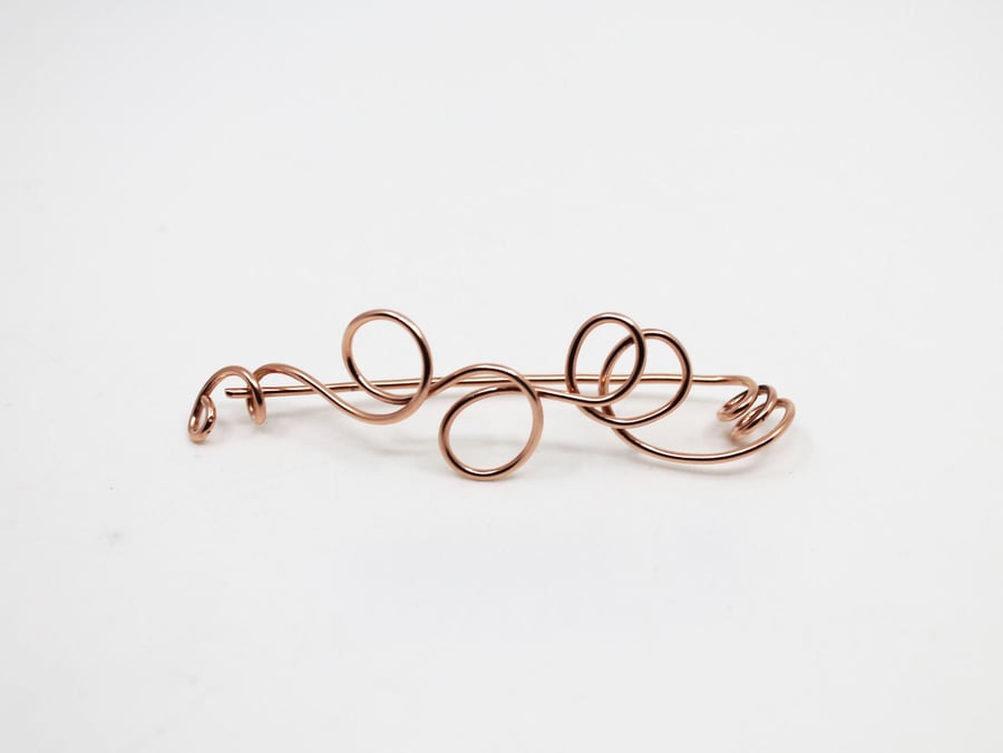 Copper Doodle Brooch,swirly brooch,modern accessory,large pin brooch,scarf faste