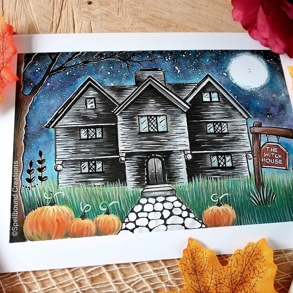 The Witch House At Halloween, Quality A5 Print, Salem, Whimsical, Original Art,