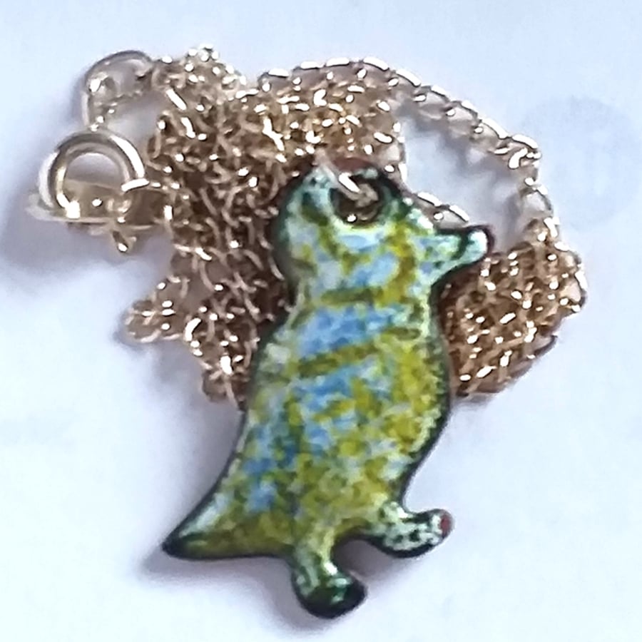pendant - small duck: gold on blue on white