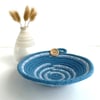 Small Blue Coiled Rope Bowl with Pale Blue Fabric Trim