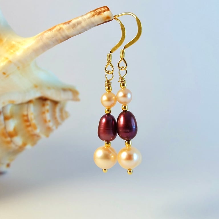Freshwater Pearl & Gold Vermeil Earrings, Bridal, Birthday, Anniversary Gift