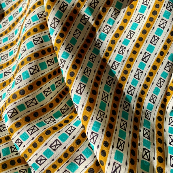 3 m Mid Century Yellow Blue Geometric 60s 50s Dressmaking Vintage Fabric