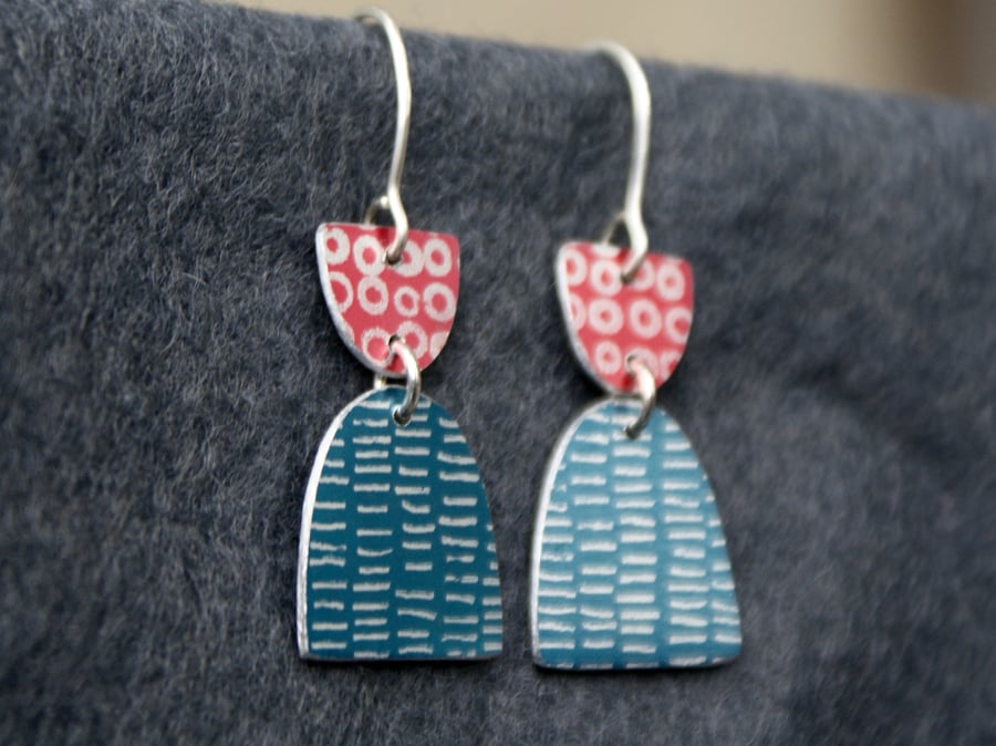Navy and red dangle earrings