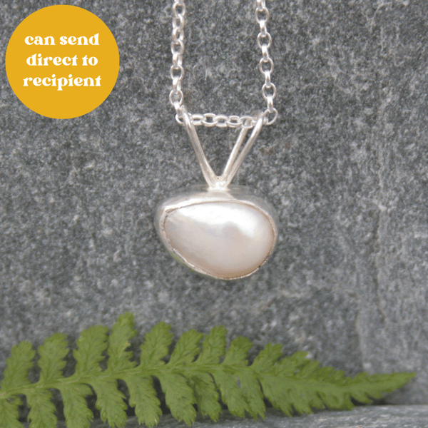 Single pearl pendant, pearl wedding jewellery