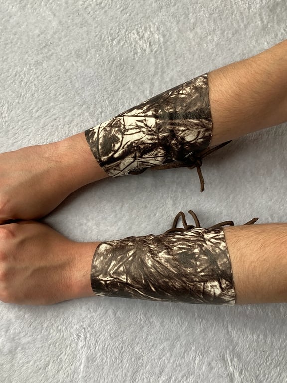 Small Pair TieDyed Dark Brown-White Leather Bracers FREE SHIPPING