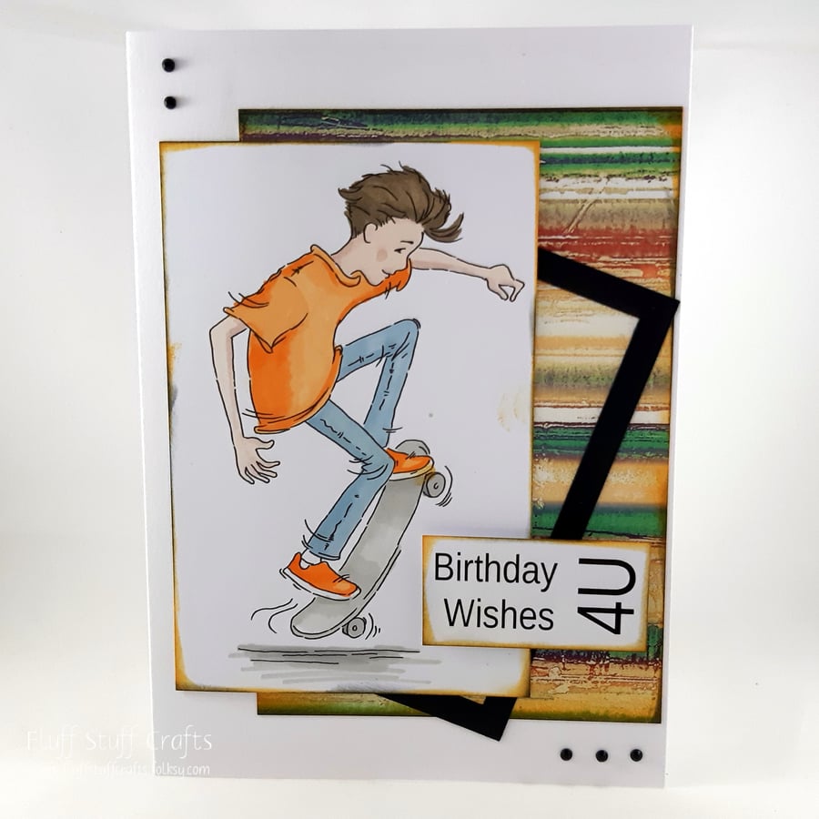 Handmade teenager birthday card - the skateboarder