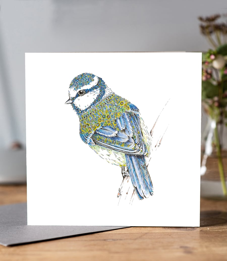 Floral Bluetit card 