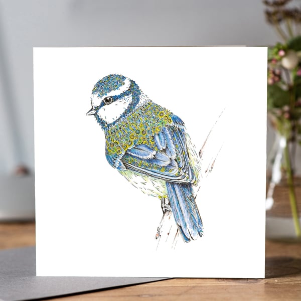 Floral Bluetit card 