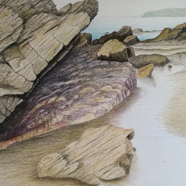 GUARDIAN OF THE ROCK POOL - A colour pencil drawing 