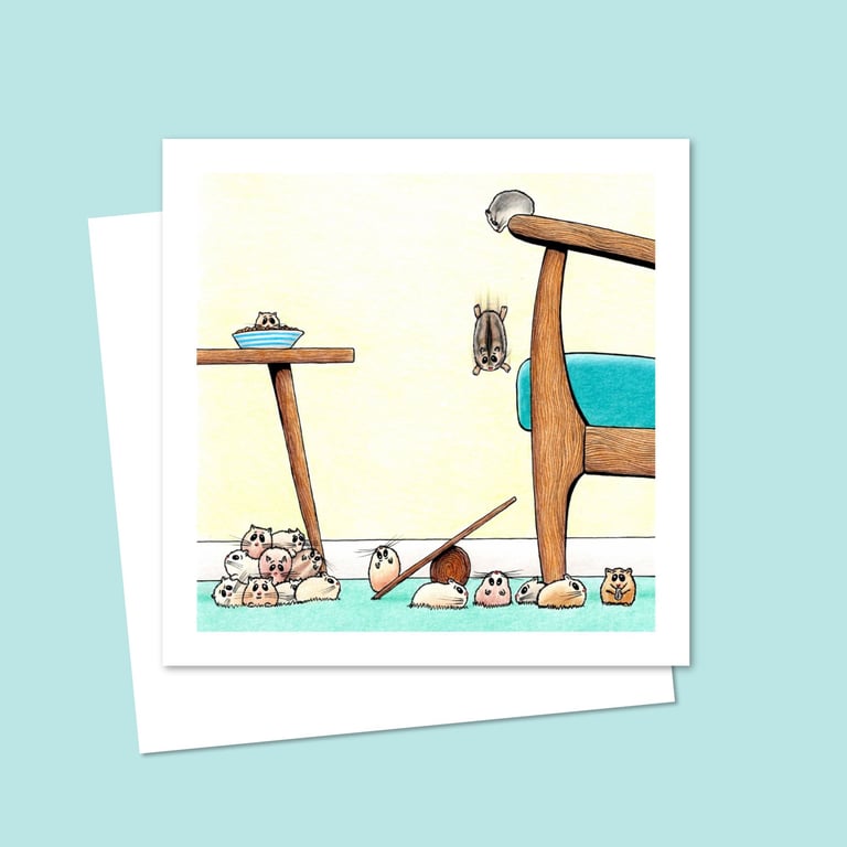 Acrobatic Hamsters Greeting Card: Original Pencil Illustration (231)